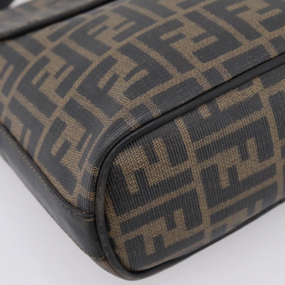 FENDI Zucca Canvas Shoulder Bag PVC Brown Black Auth hk4225
