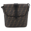 FENDI Zucca Canvas Shoulder Bag PVC Brown Black Auth hk4225-2