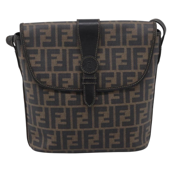 FENDI Zucca Canvas Shoulder Bag PVC Brown Black Auth hk4225