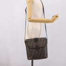 FENDI Zucca Canvas Shoulder Bag PVC Brown Black Auth hk4225-23