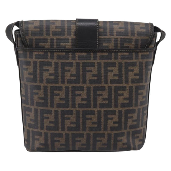 FENDI Zucca Canvas Shoulder Bag PVC Brown Black Auth hk4225