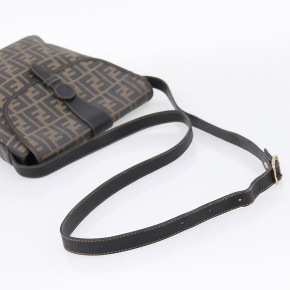 FENDI Zucca Canvas Shoulder Bag PVC Brown Black Auth hk4225