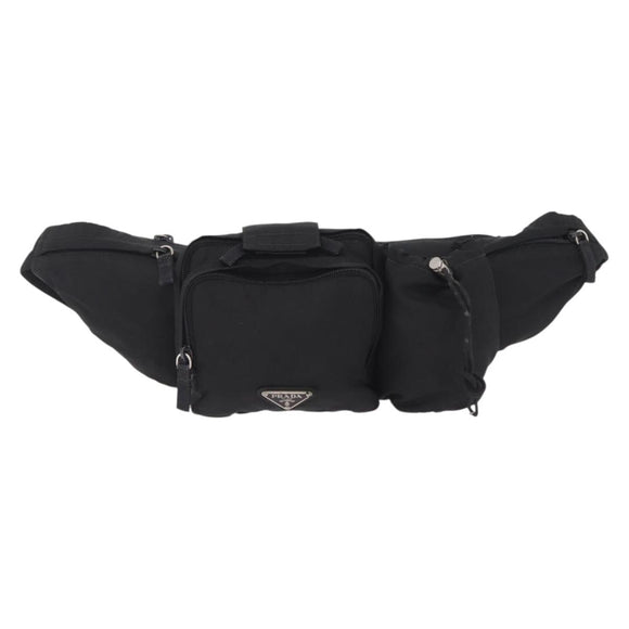 PRADA Waist bag Nylon Black Silver Auth hk4226