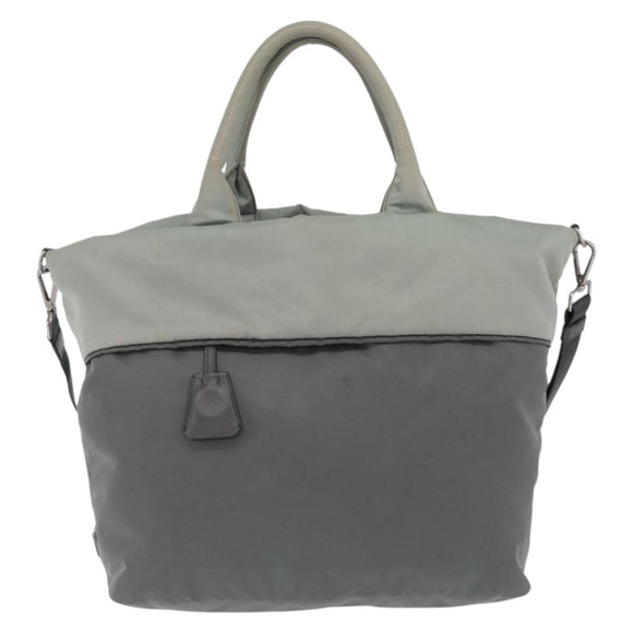 PRADA Reversible Hand Bag Nylon 2way Gray Silver Auth hk4227