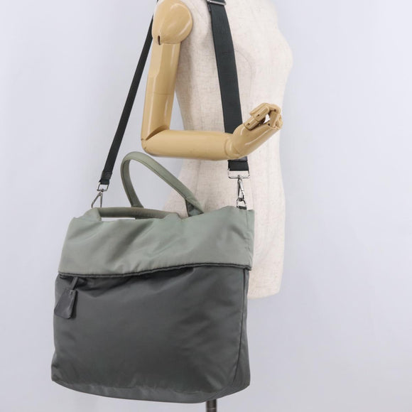 PRADA Reversible Hand Bag Nylon 2way Gray Silver Auth hk4227