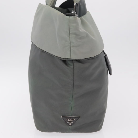 PRADA Reversible Hand Bag Nylon 2way Gray Silver Auth hk4227