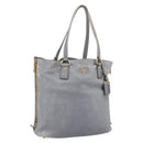 PRADA Tote Bag Leather Light Blue Gold Auth hk4228-1