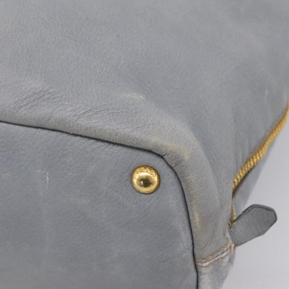 PRADA Tote Bag Leather Light Blue Gold Auth hk4228
