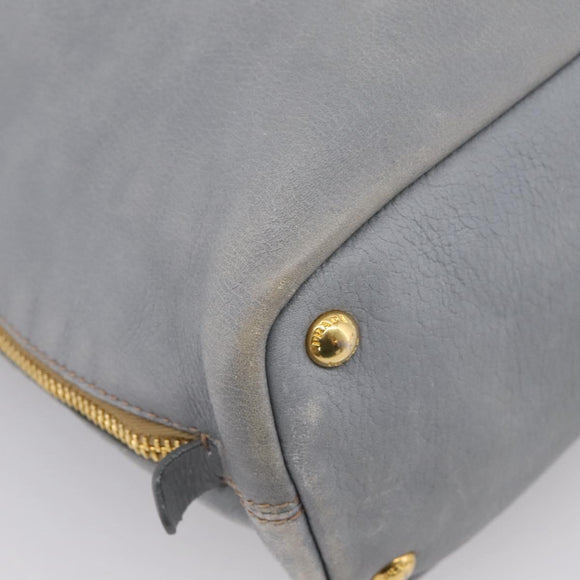 PRADA Tote Bag Leather Light Blue Gold Auth hk4228