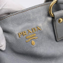 PRADA Tote Bag Leather Light Blue Gold Auth hk4228-18
