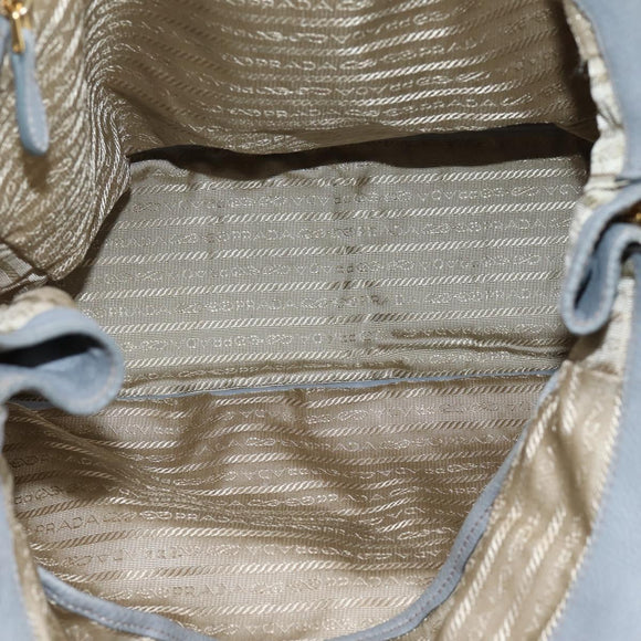 PRADA Tote Bag Leather Light Blue Gold Auth hk4228