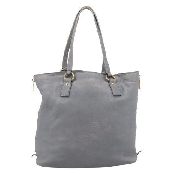 PRADA Tote Bag Leather Light Blue Gold Auth hk4228