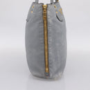 PRADA Tote Bag Leather Light Blue Gold Auth hk4228-3