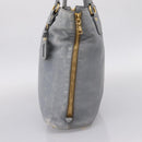 PRADA Tote Bag Leather Light Blue Gold Auth hk4228-4