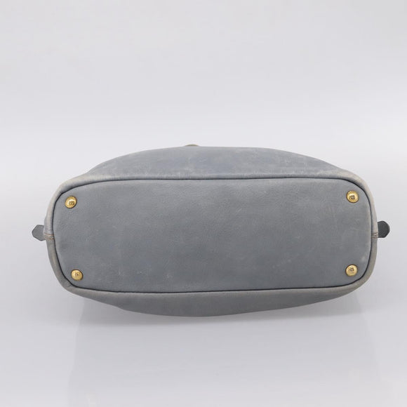 PRADA Tote Bag Leather Light Blue Gold Auth hk4228