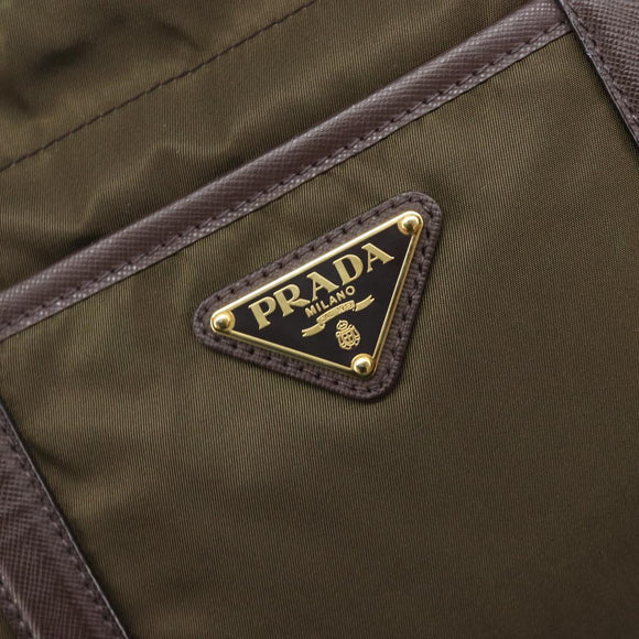 PRADA Tote Bag Nylon Green Gold Auth hk4229