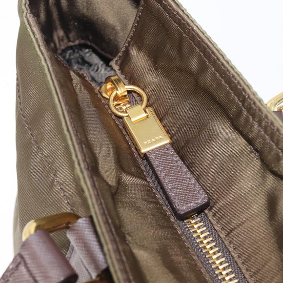 PRADA Tote Bag Nylon Green Gold Auth hk4229