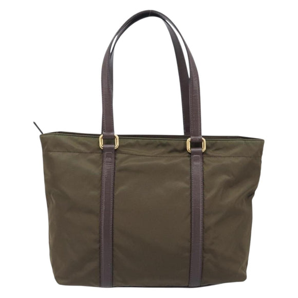 PRADA Tote Bag Nylon Green Gold Auth hk4229