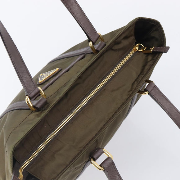 PRADA Tote Bag Nylon Green Gold Auth hk4229