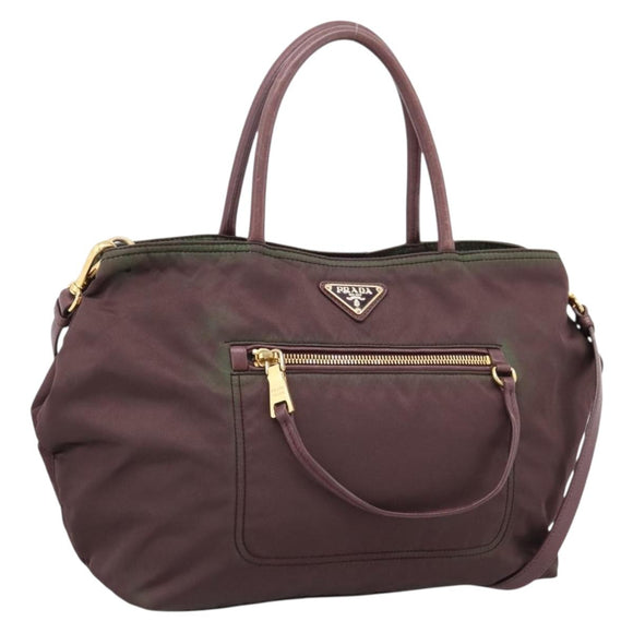 PRADA Tote Bag Nylon 2way Bordeaux Gold Auth hk4230