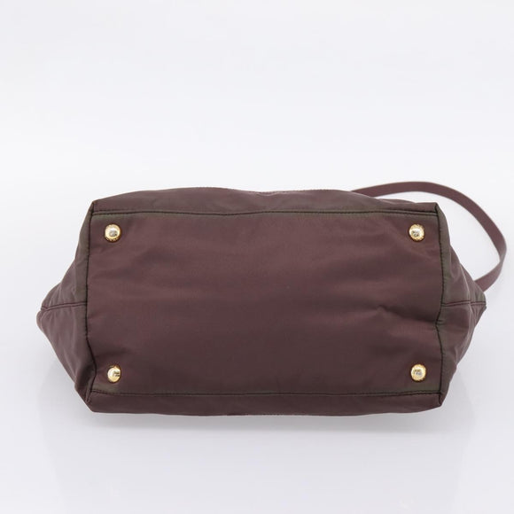PRADA Tote Bag Nylon 2way Bordeaux Gold Auth hk4230