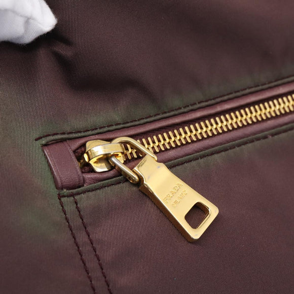 PRADA Tote Bag Nylon 2way Bordeaux Gold Auth hk4230
