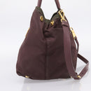 PRADA Tote Bag Nylon 2way Bordeaux Gold Auth hk4230-3