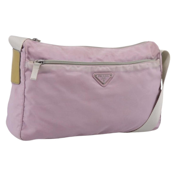 PRADA Shoulder Bag Nylon Pink Silver Auth hk4231