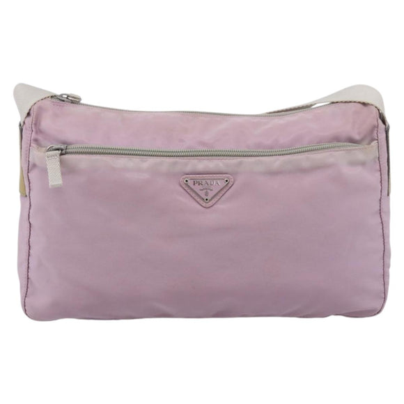 PRADA Shoulder Bag Nylon Pink Silver Auth hk4231
