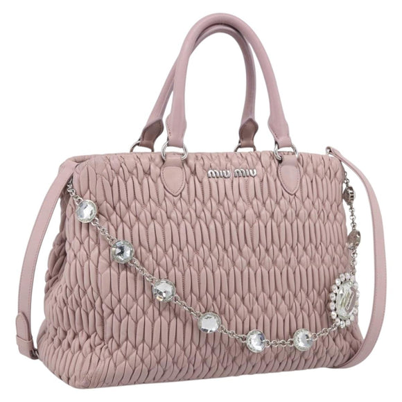 Miu Miu Matelasse Hand Bag Leather 2way Pink Silver Auth hk4236
