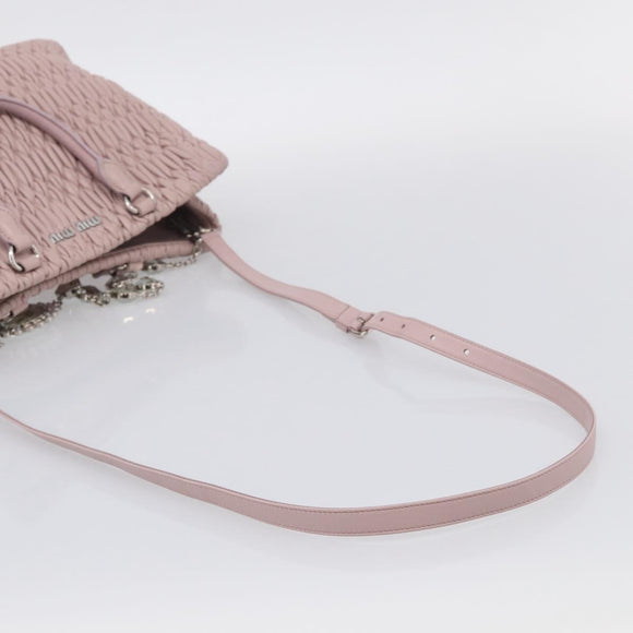 Miu Miu Matelasse Hand Bag Leather 2way Pink Silver Auth hk4236