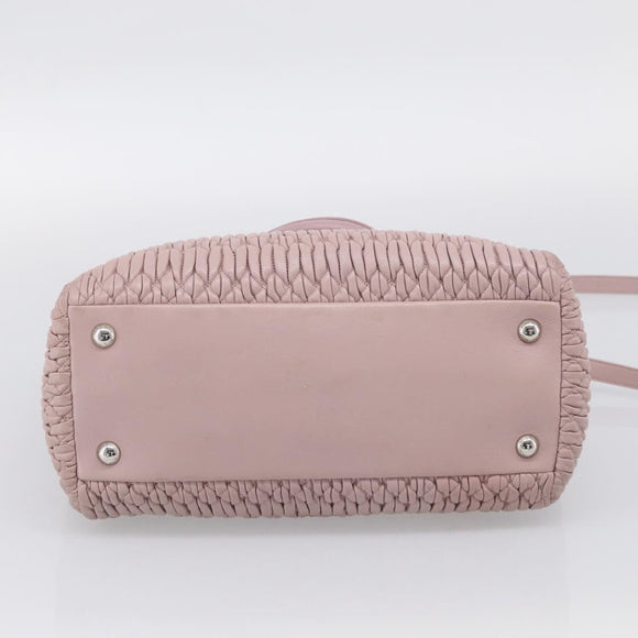 Miu Miu Matelasse Hand Bag Leather 2way Pink Silver Auth hk4236