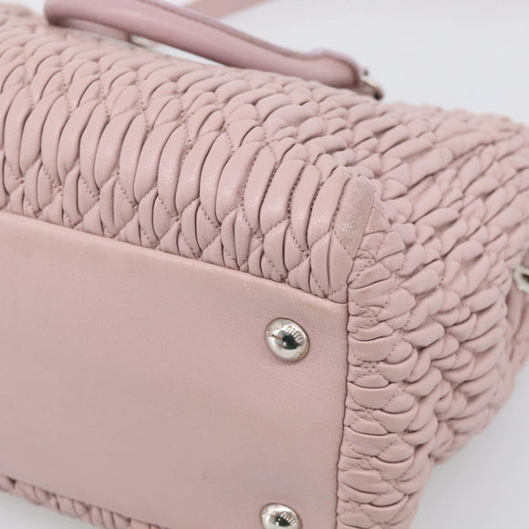 Miu Miu Matelasse Hand Bag Leather 2way Pink Silver Auth hk4236