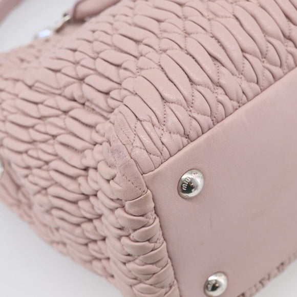 Miu Miu Matelasse Hand Bag Leather 2way Pink Silver Auth hk4236
