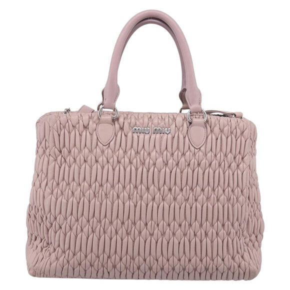 Miu Miu Matelasse Hand Bag Leather 2way Pink Silver Auth hk4236