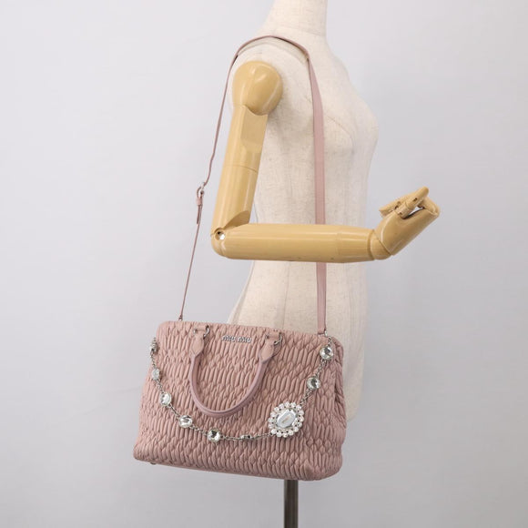 Miu Miu Matelasse Hand Bag Leather 2way Pink Silver Auth hk4236