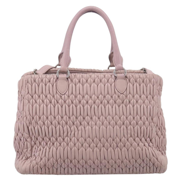 Miu Miu Matelasse Hand Bag Leather 2way Pink Silver Auth hk4236