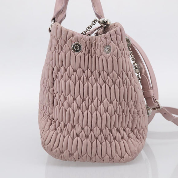 Miu Miu Matelasse Hand Bag Leather 2way Pink Silver Auth hk4236