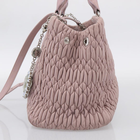 Miu Miu Matelasse Hand Bag Leather 2way Pink Silver Auth hk4236