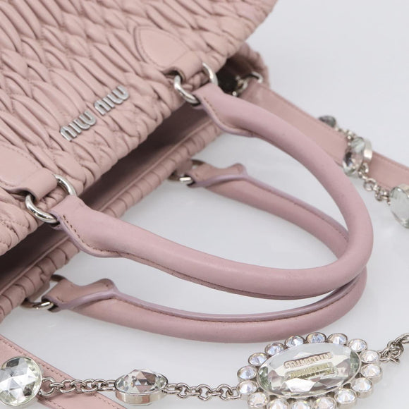 Miu Miu Matelasse Hand Bag Leather 2way Pink Silver Auth hk4236
