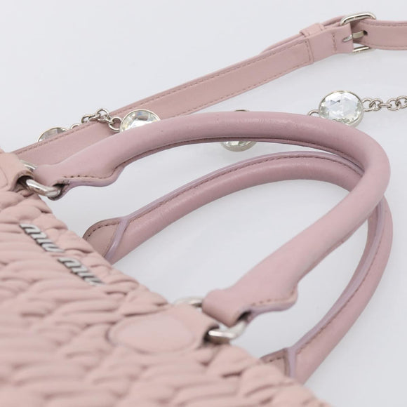 Miu Miu Matelasse Hand Bag Leather 2way Pink Silver Auth hk4236