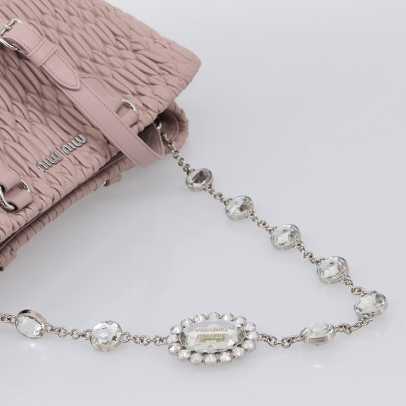 Miu Miu Matelasse Hand Bag Leather 2way Pink Silver Auth hk4236