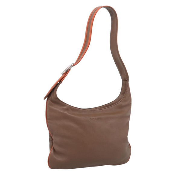 LOEWE Shoulder Bag Leather Brown Silver Auth hk4237A