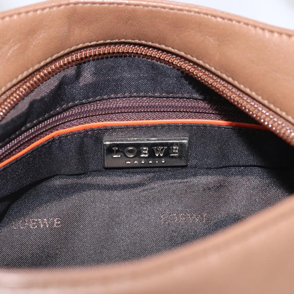 LOEWE Shoulder Bag Leather Brown Silver Auth hk4237A