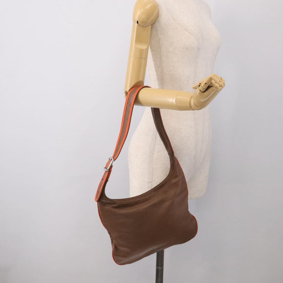 LOEWE Shoulder Bag Leather Brown Silver Auth hk4237A