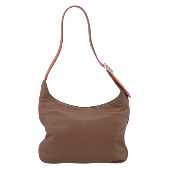 LOEWE Shoulder Bag Leather Brown Silver Auth hk4237A