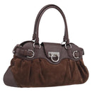Salvatore Ferragamo Gancini Tote Bag Suede Leather Brown Silver Auth hk4238A-1