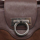 Salvatore Ferragamo Gancini Tote Bag Suede Leather Brown Silver Auth hk4238A-15