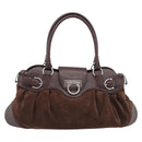 Salvatore Ferragamo Gancini Tote Bag Suede Leather Brown Silver Auth hk4238A-2