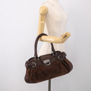 Salvatore Ferragamo Gancini Tote Bag Suede Leather Brown Silver Auth hk4238A-23